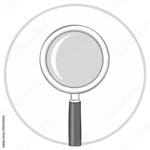 Hand drawn magnifying glass search icon illustration in grayscale for investigation and research