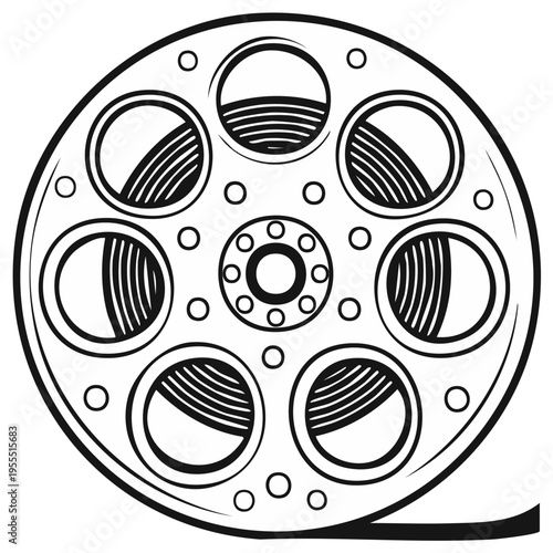 Classic Film Reel with Striped Reels and Small Circles Detail