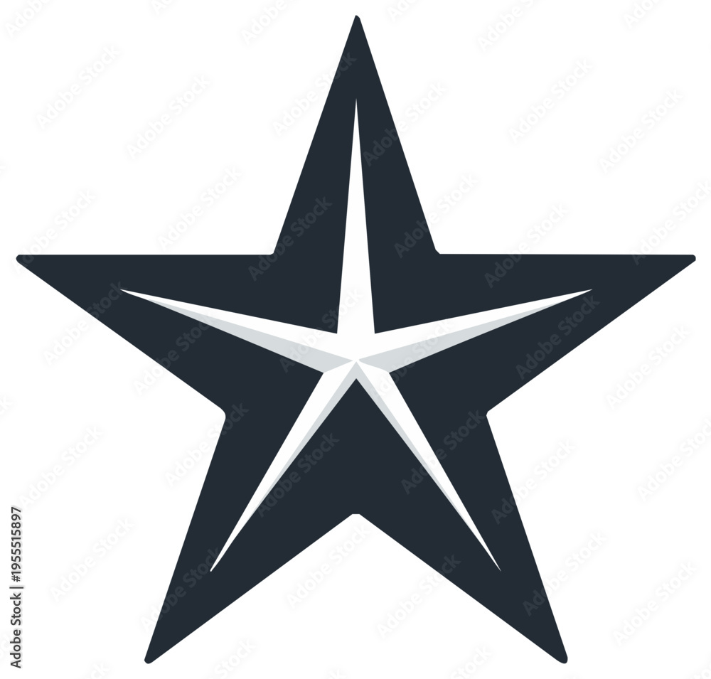 Fototapeta premium Modern black five-pointed star icon with a prominent white inner star a crisp graphic element
