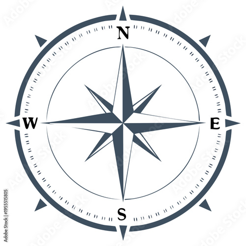 Compass Rose Graphic Showing North, South, East, and West, Navigational Tool, Nautical Symbol, Directional Aid