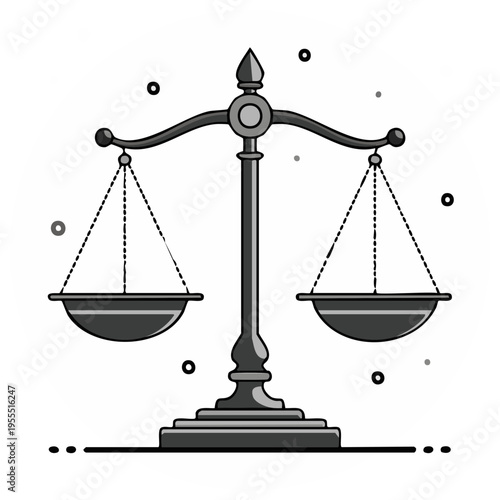 Illustration of a grayscale balance scale, representing justice and legal concepts.