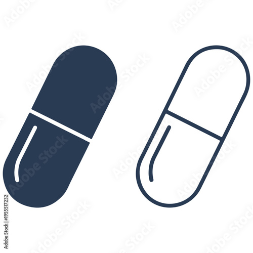 Set of 2 pill icons vector, medicine, capsule