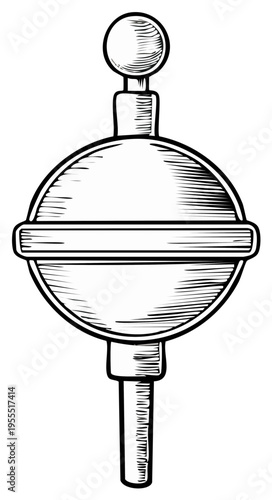 Vintage fishing bobber illustration in a hand drawn retro woodcut or etched style