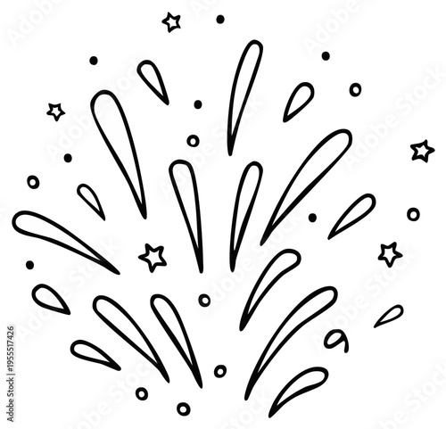 Hand Drawn Fireworks Illustration Festive Sparkler Burst Black and White Celebration Element