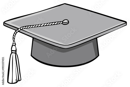 Cartoon grey graduation cap with tassel symbolizing academic achievement and educational success