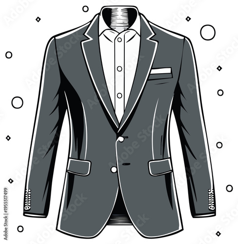 Formal dark gray suit with white shirt, vector illustration.