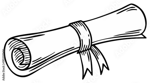 Rolled Parchment Scroll with Ribbon Cartoon Illustration Document Diploma Certificate Graduation Reward Award