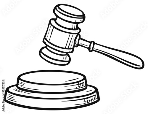 Line Art Gavel Illustration for Law Auction and Legal Concepts