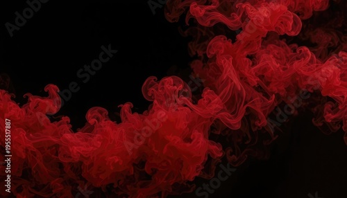 Vibrant crimson swirls and mist like clouds against a deep black backdrop, perfect for dramatic presentations or powerful design elements.
