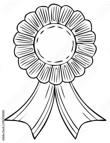 Hand drawn award ribbon rosette sketch vector illustration. Blank prize medal for winner or first place.