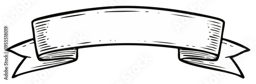 Hand drawn blank ribbon banner vintage doodle style illustration