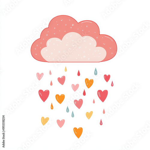 Cute cloud pink cloud kawaii cloud heart rain love rain romantic rain pastel illustration valentine design sweet doodle nursery art cute cloud shower heart rain pastel kawaii style, romantic love