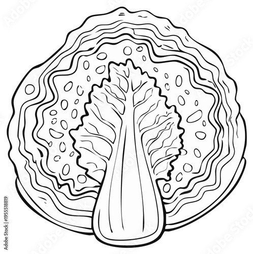 Napa Cabbage Half Outlined: Vector Art for Culinary, Wellness, and Coloring Book Projects