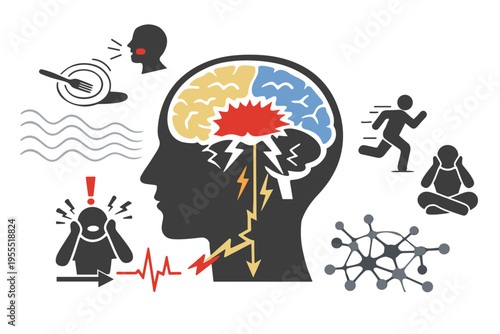 Mental Stress and Brain Overload Illustration – Psychology, Anxiety and Emotional Pressure Concept