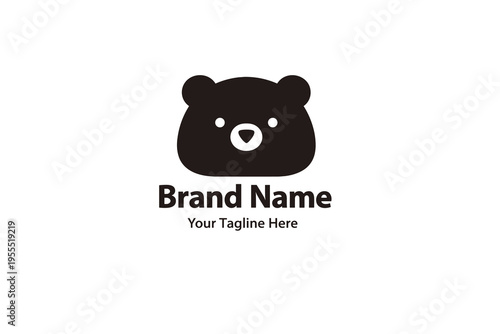 Cute Bear Head Logo Template with Brand Name and Tagline Placeholder