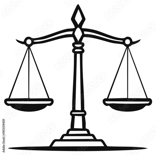 Scales of Justice Icon Symbolizing Fairness and Legal Balance in Black and White