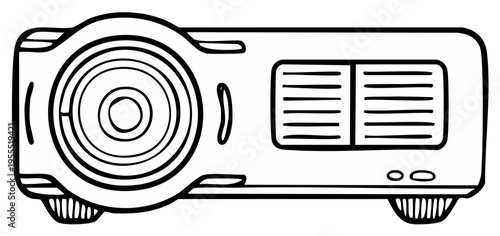 Hand Drawn Outline of a Digital Projector with Lens and Vents