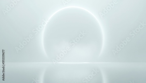 A serene, minimalist stage with a soft, glowing circular halo perfect for product launches, virtual events, or elegant presentations.