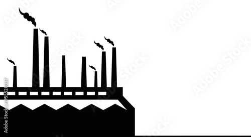 Industrial Factory Silhouette with Smoking Chimneys Representing Air Pollution and Environmental Impact