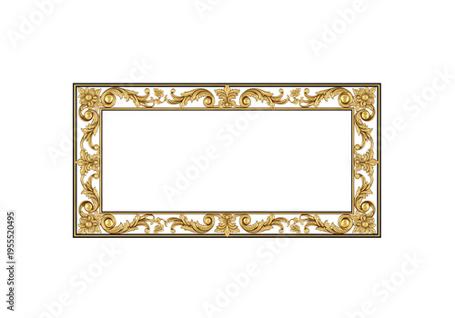 Gold vintage ornate horizontal picture frame png on transparent background