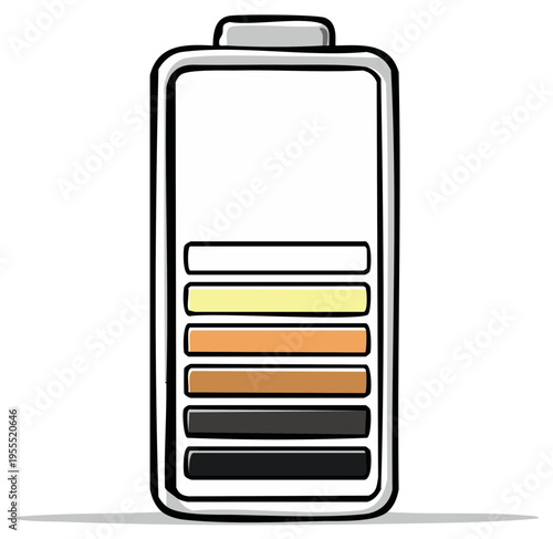 Digital Battery Icon Symbol Indicating Low Power Level in a Cartoon Style