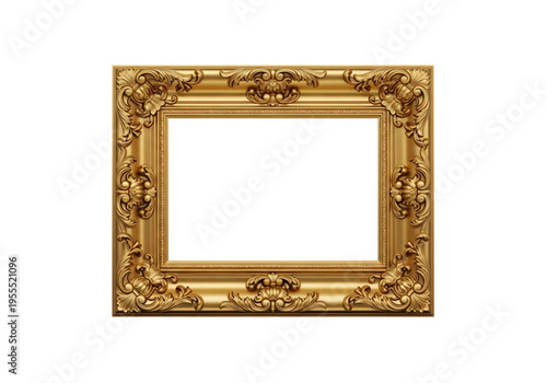 Gold vintage ornate picture frame png on transparent background