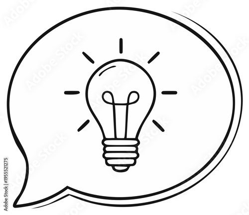Hand drawn light bulb idea inside a speech bubble symbol