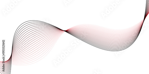 Vector abstract red background with dynamic red waves, lines and particles.