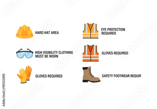 PPE safety equipment and industrial workplace icons set colorful png on transparent background