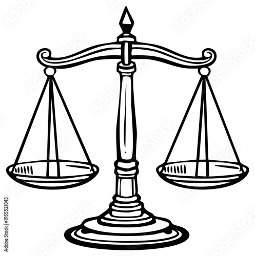 Justice balance scales black and white illustration depicting equality law concept
