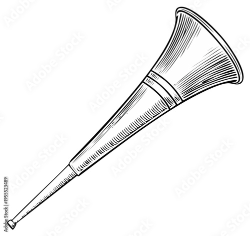 Traditional Vuvuzela Illustration: A Detailed Hand-Drawn Musical Horn for Celebrations and Sports