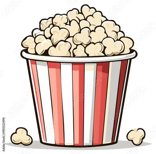 Classic Red and White Striped Popcorn Tub Overflowing with Fresh Kernels