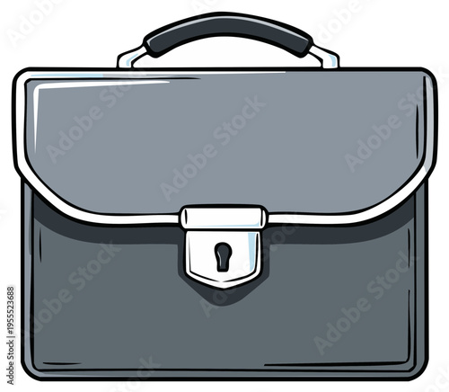 Classic gray leather briefcase with a silver lock and handle isolated on white