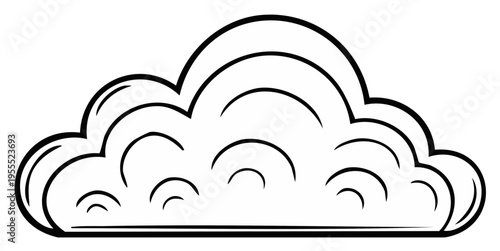 Black and white cloud illustration. Comic style cloud graphic design. Weather icon or symbol.