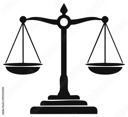 Scale of justice icon silhouette, symbolic representation of law and equality concept.