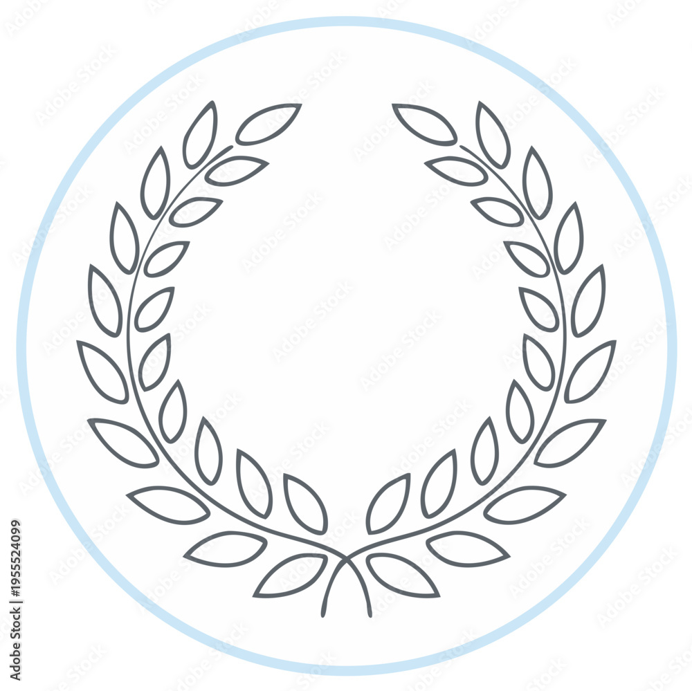 Obraz premium Laurel wreath in a circle, line art illustration for design and awards.