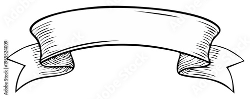 Vintage style blank ribbon banner hand drawn decorative scroll element for text or design
