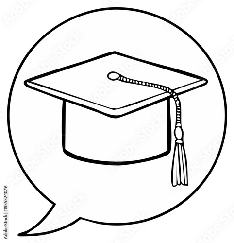 Graduation Cap Outline in Speech Bubble Symbolizing Academic Achievement and Educational Discourse