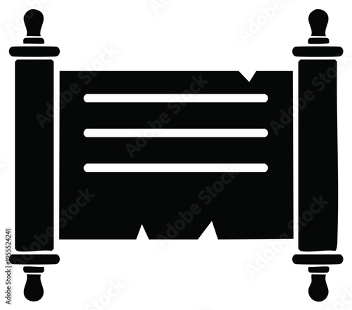 Ancient scroll silhouette with tattered parchment representing historical or religious law and wisdom