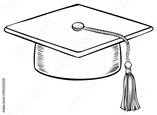 Simple line art illustration of a graduation cap and tassel representing education and success