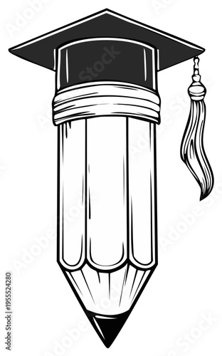 Graduation pencil design illustration black and white