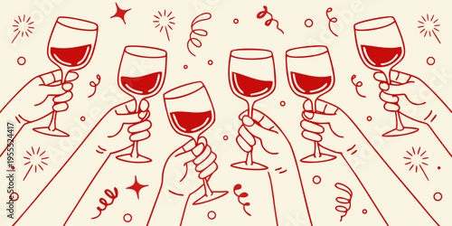 Cuadro en lienzo A celebratory toast with red wine glasses and festive decorations