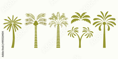 A collection of stylized green palm trees on a light background