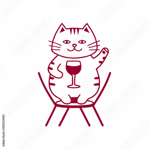 A charming cat enjoys a glass of wine while seated on a chair