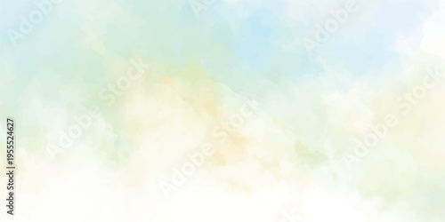 Abstract colorful watercolor background featuring a bright blue sky with fluffy white clouds and warm sunlight
