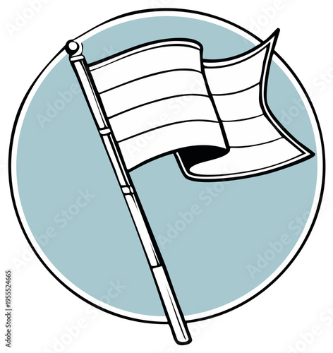 White flag waving, symbol of surrender and peace, within a blue circle illustration.