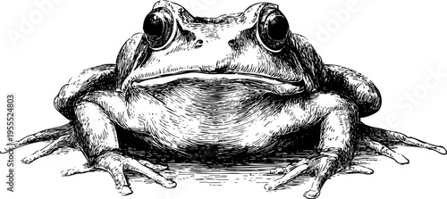 Frog illustration mascot vintage engraved vector with detailed amphibian wildlife drawing in classic ink style. Natural animal artwork perfect for education, nature, eco branding, and scientific print