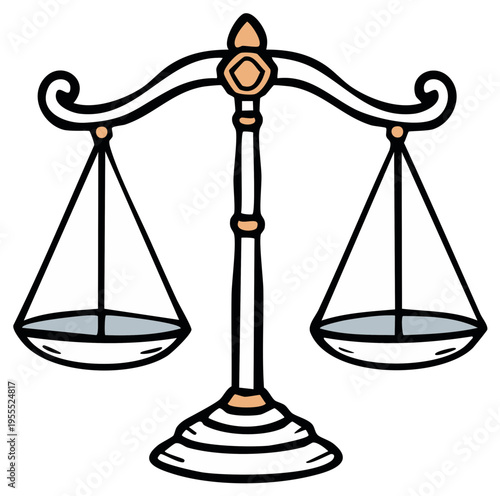 Elegant cartoon illustration of a balance scale symbolizing justice and fairness representing legal concepts and equilibrium in law