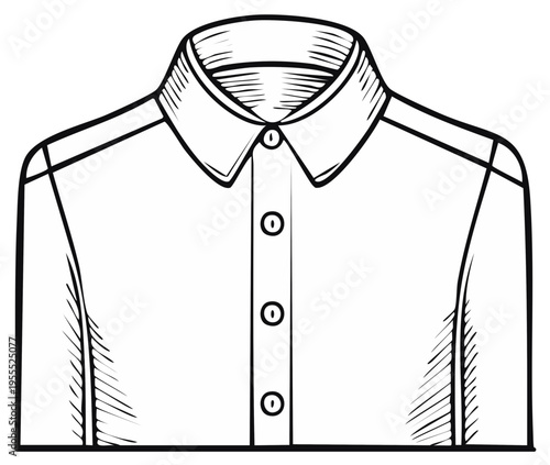 Simple dress shirt sketch illustration, with button down design and a collar, clean lines in outline style for fashion, design.