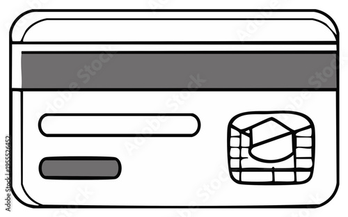 Illustration of the back of a credit card with a magnetic stripe and chip